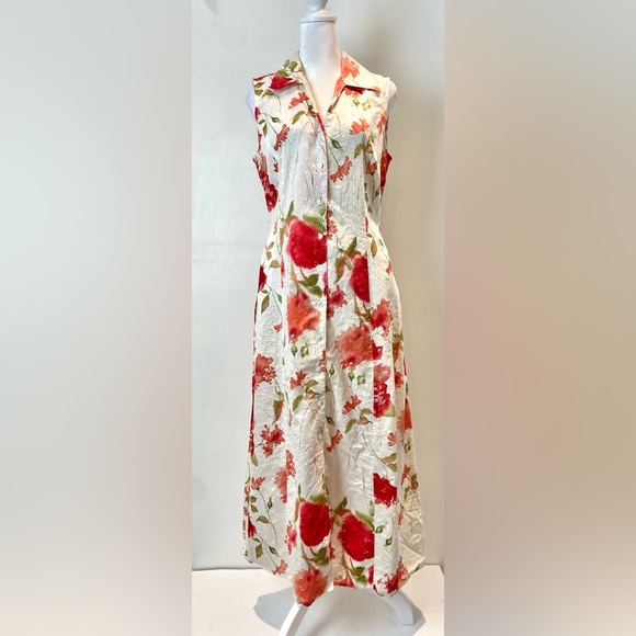 Unbranded Womens Sleeveless Floral Eyelet Maxi Button Down Sundress Dress Size S - Picture 1 of 13